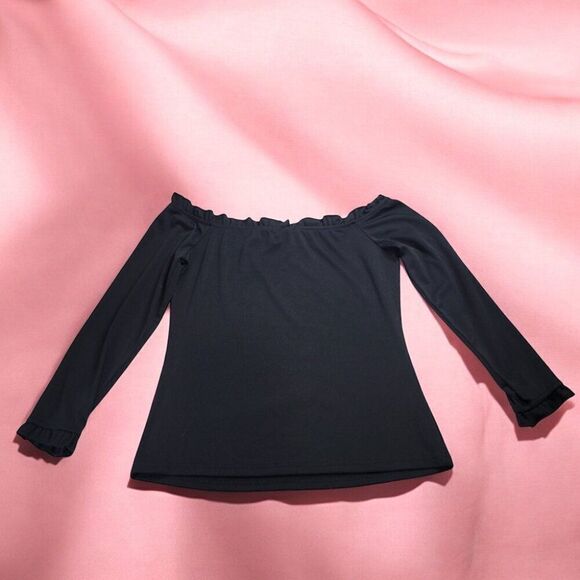 CBR sexy off-shoulder black "BABE" stretchy long-sleeve top - Picture 3 of 5